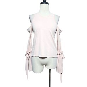 Milly Pink Cold Shoulder Long Ruffled Sleeve Sweater Size Small